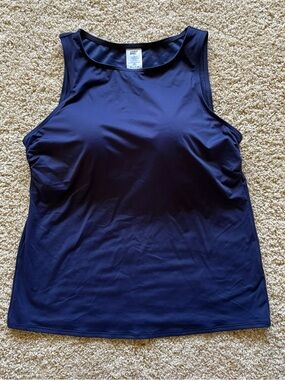 Lands' End Tankini Top Womens 16 Navy Built In Bra Swim Modest Swimwear